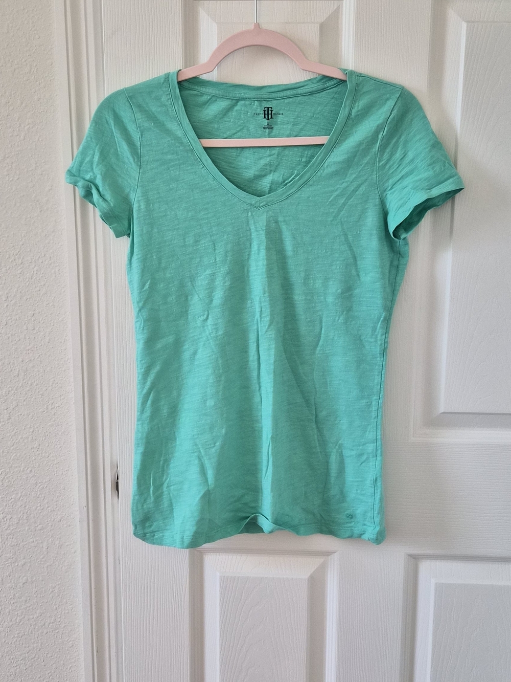 Tommy Hilfiger Women's Teal V-Neck Short Sleeve Tee